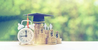 Clock, Dollar, Coins, Graduation Cap